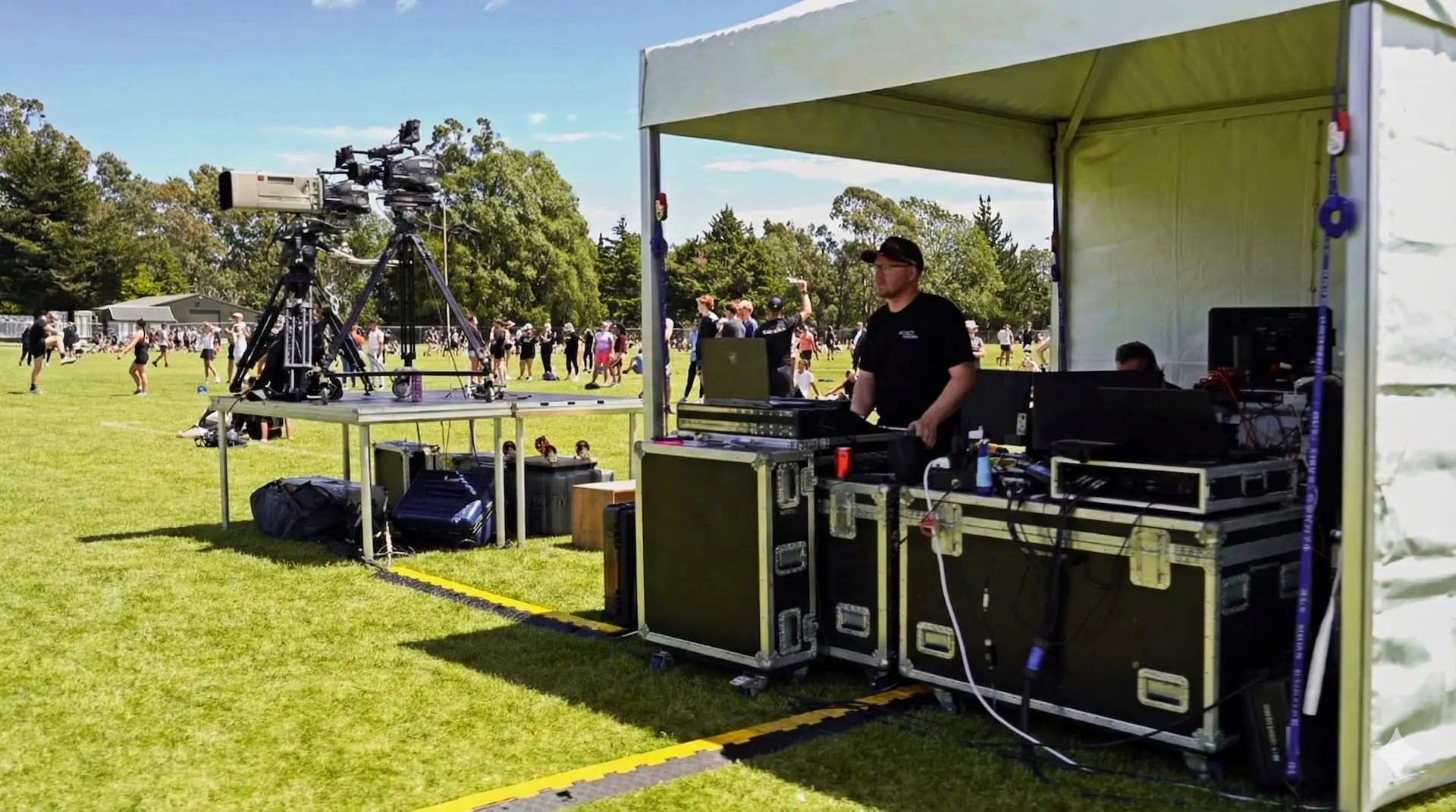 Hiit For Hope staging audio screens site power - professional AV hire Christchurch, event production Canterbury