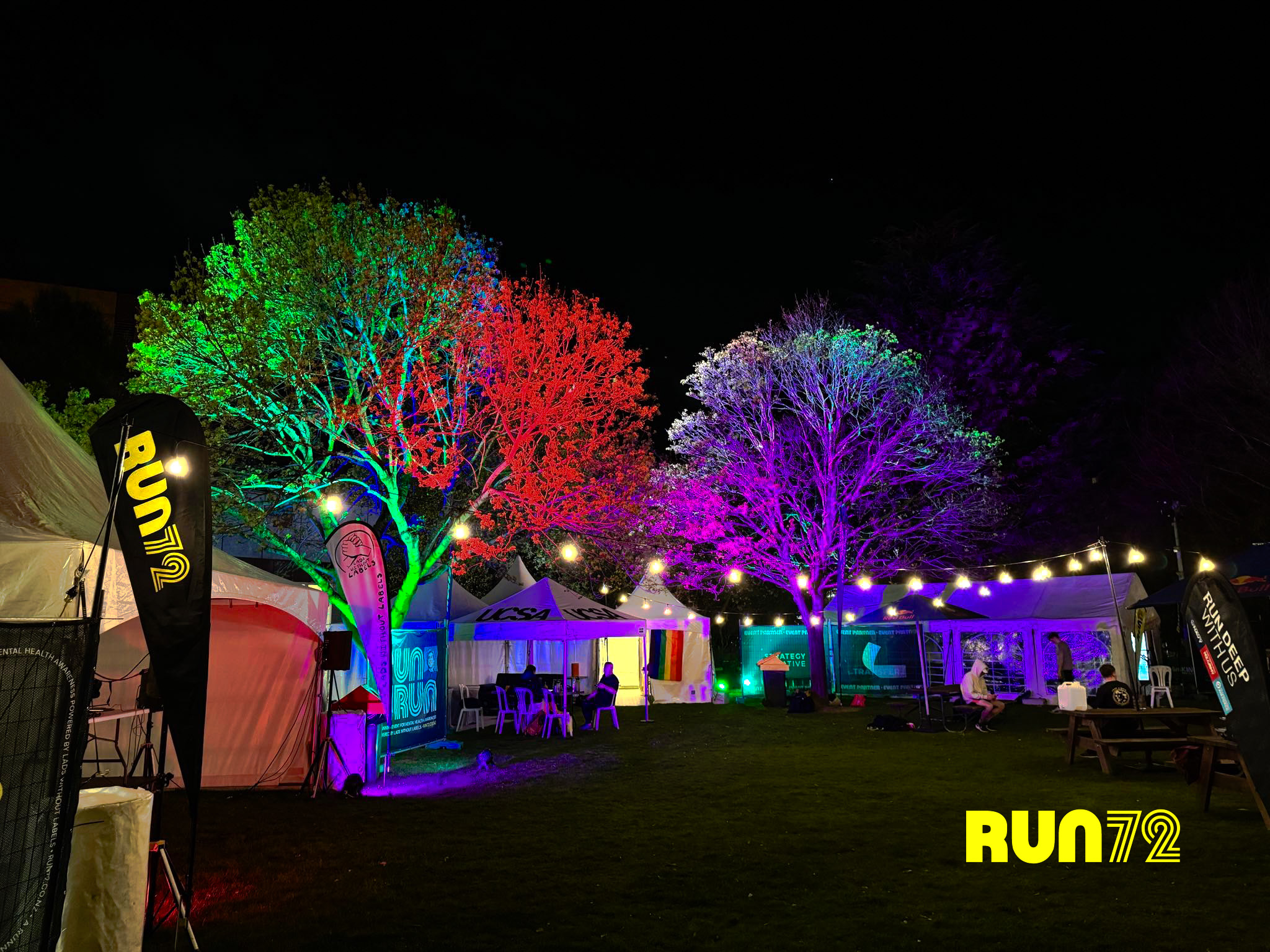 Run72 Lads Without Labels site lighting marquees - professional event lighting hire Christchurch, audio visual services NZ
