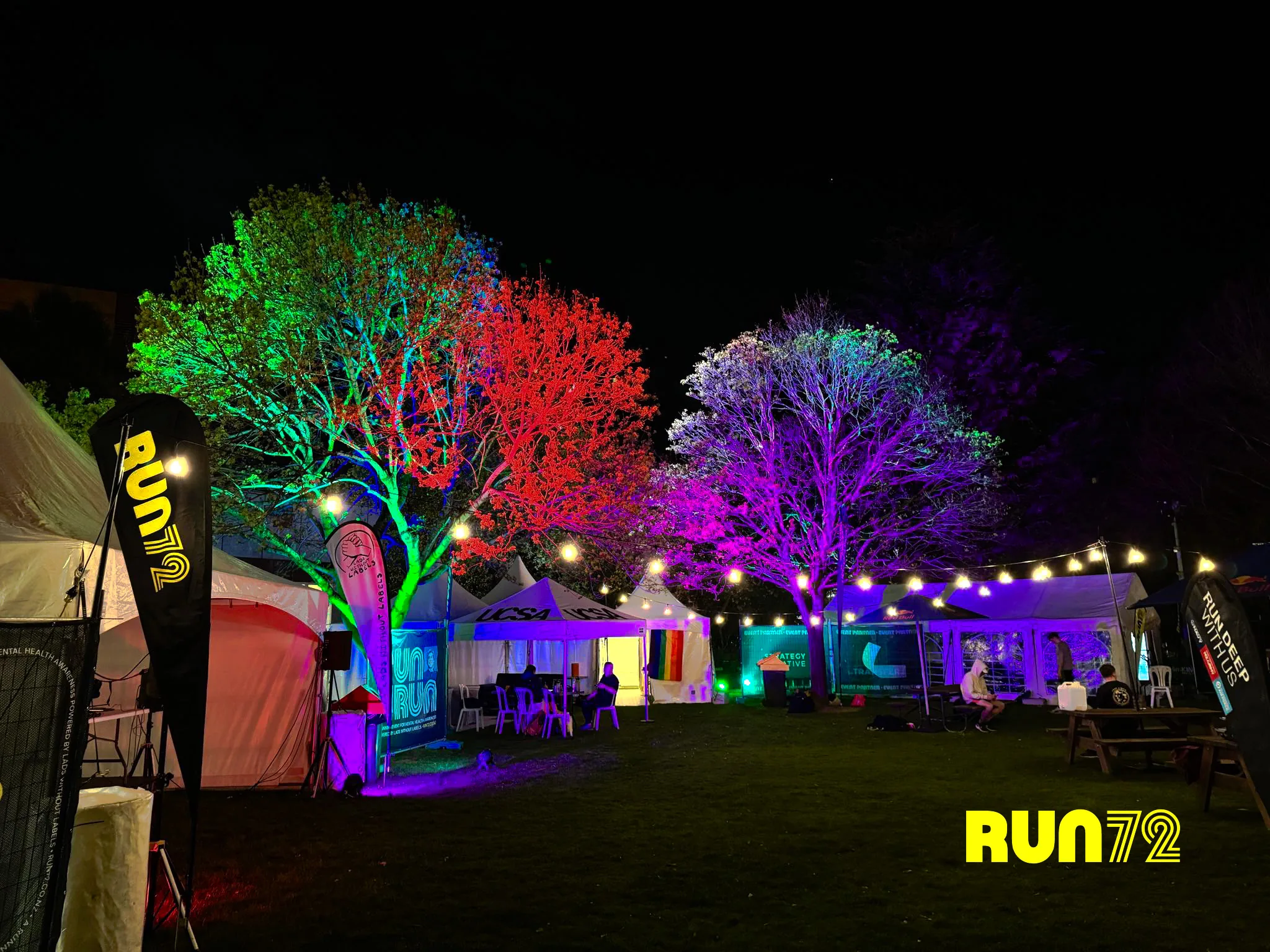 Run72 Lads Without Labels site lighting marquees - professional event lighting hire Christchurch, audio visual services NZ