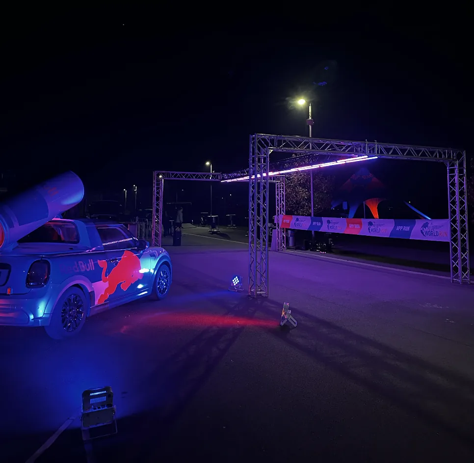Red Bull WFL World Run lighting audio rigging - professional AV hire Christchurch, event production Canterbury