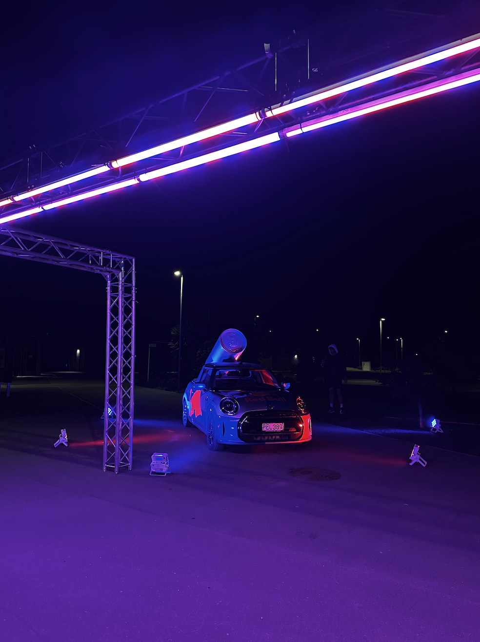 Red Bull WFL World Run lighting audio rigging - professional AV hire Christchurch, event production Canterbury