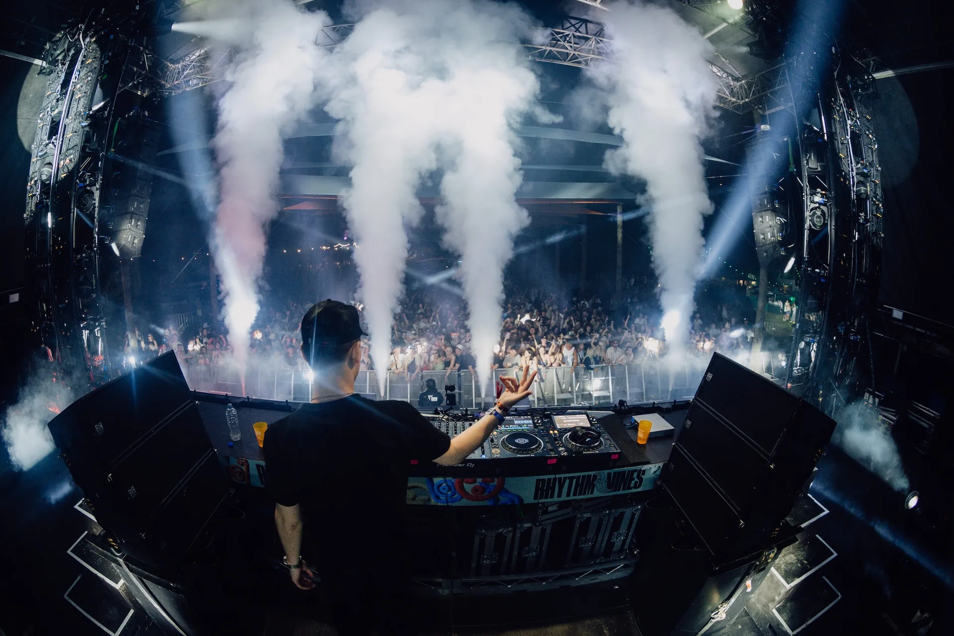 Rhythm & Vines festival backline equipment setup - professional sound system rental Christchurch, event production Canterbury