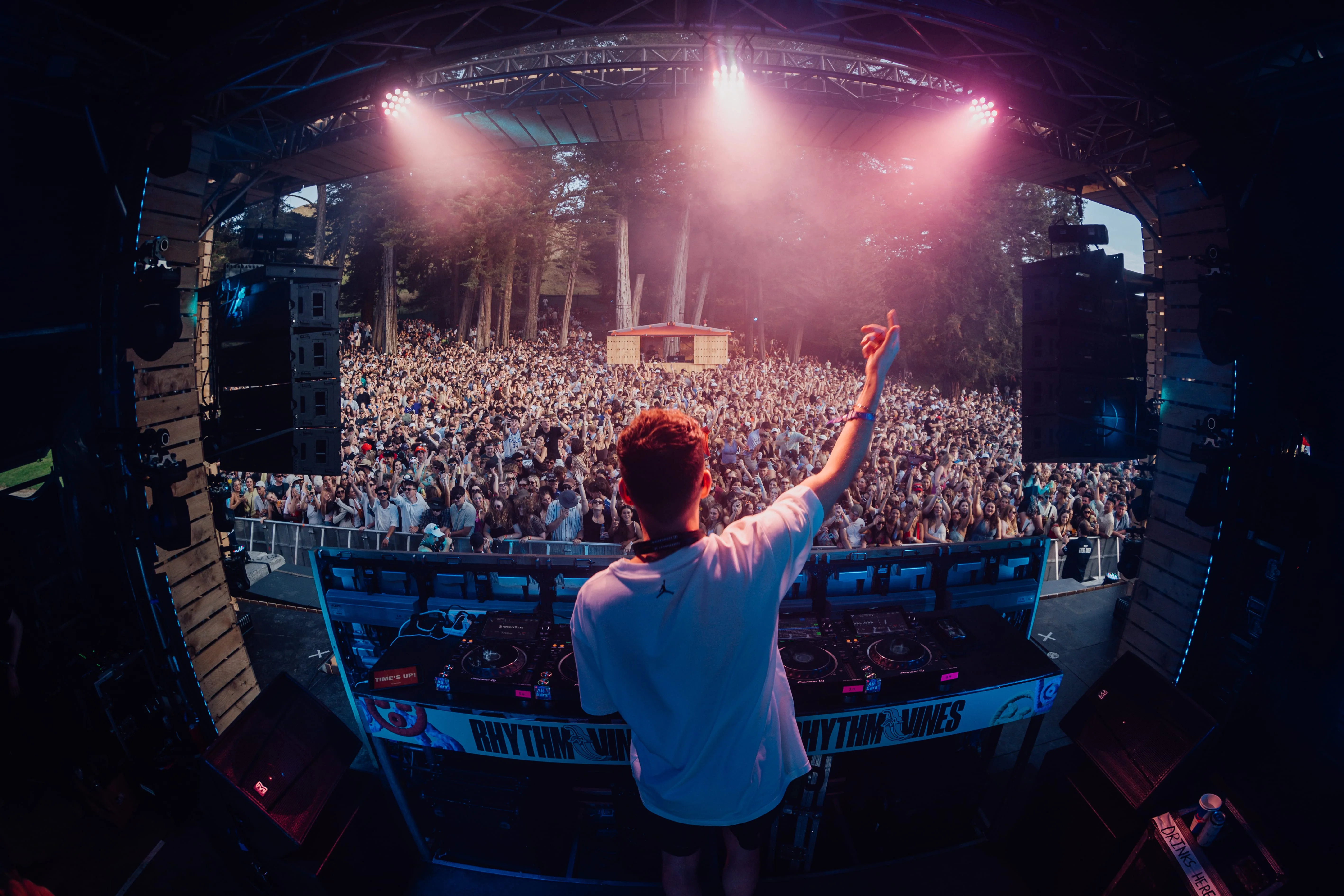Rhythm & Vines festival DJ backline setup - professional audio visual services Christchurch, event production Canterbury