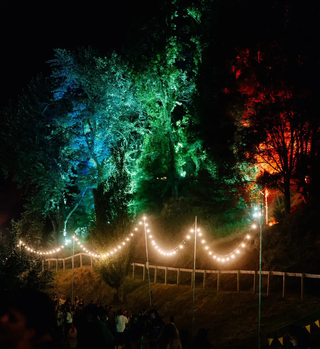 Rhythm & Vines festival site creative lighting design - event lighting hire Christchurch, audio visual services NZ