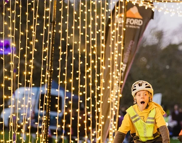 Te Awa River Ride Light Night Cambridge fairy light curtain tunnel - fairy light hire Christchurch, event lighting NZ